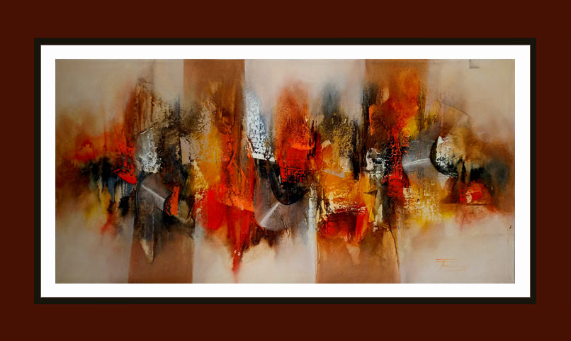 Cuadro Abstracto Fugaz Colores Naranja, Gris, Amarillo