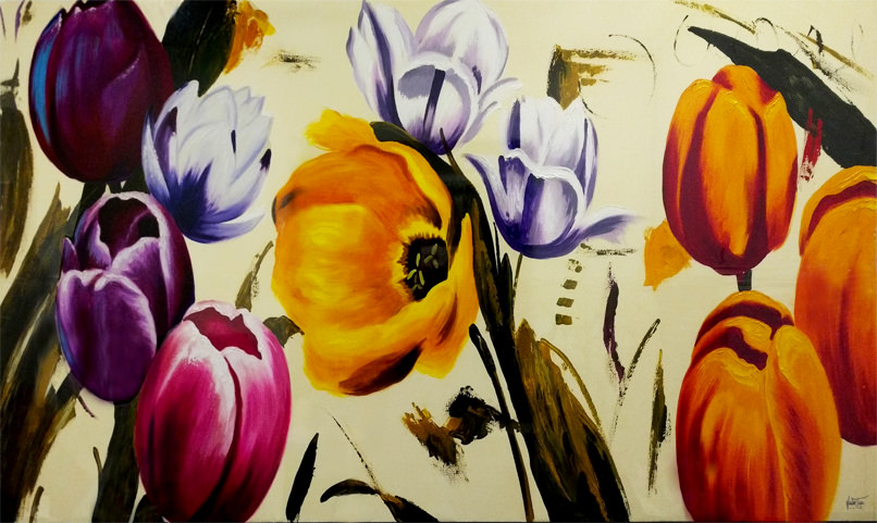Pintura Paisaje Tulipanes